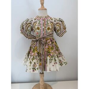 NWT A Loves A Girls Bubble Sleeve Floral Button Up Dress Multi Color Size 4